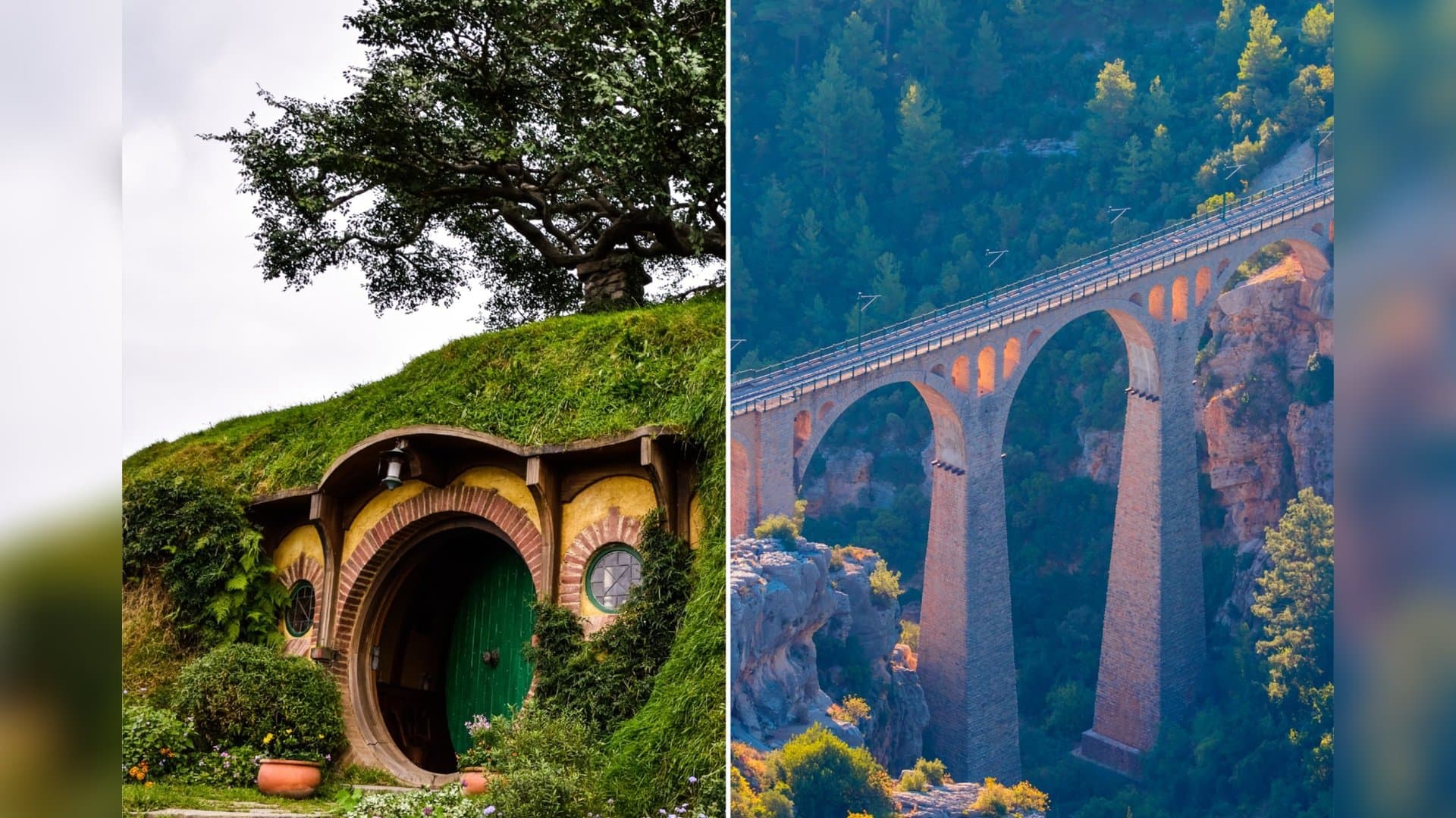 Das Zuhause von Frodo und Bilbo Beutlin aus "Der Herr der Ringe" und "Der Hobbit" kann im wahren Leben besichtigt werden. Genauso wie die Brücke aus dem "James Bond"- Film "Skyfall" (r.).