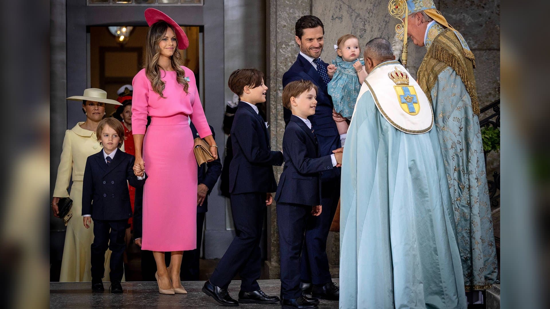 Princess Sofia and Prince Carl Philip with their four children at the thanksgiving service - especially little daughter Ines stood out.