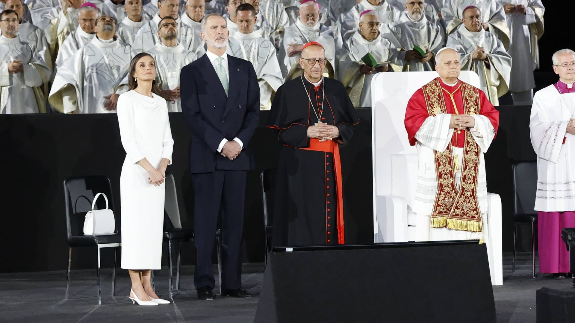 The Spanish royal couple attended Pope Leo XIV's service in the basilica.