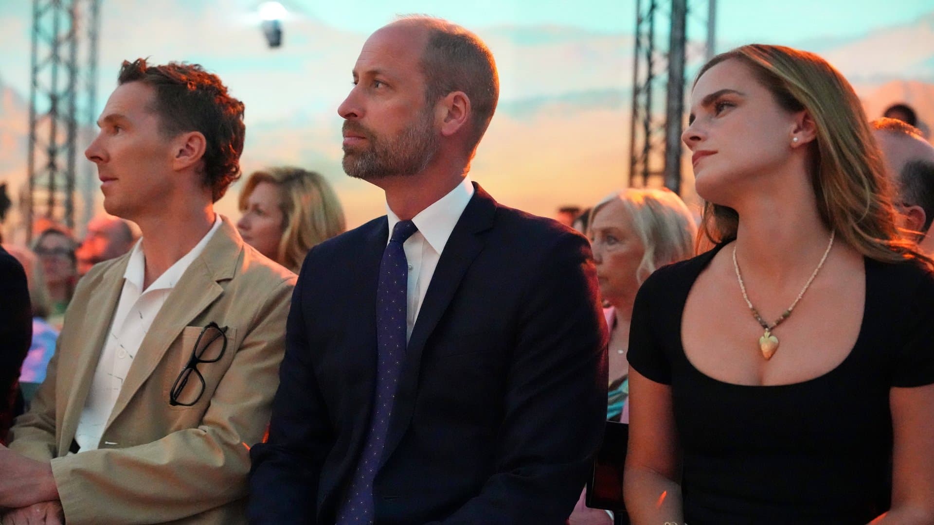 Benedict Cumberbatch (left), Prince William, and Emma Watson in London.