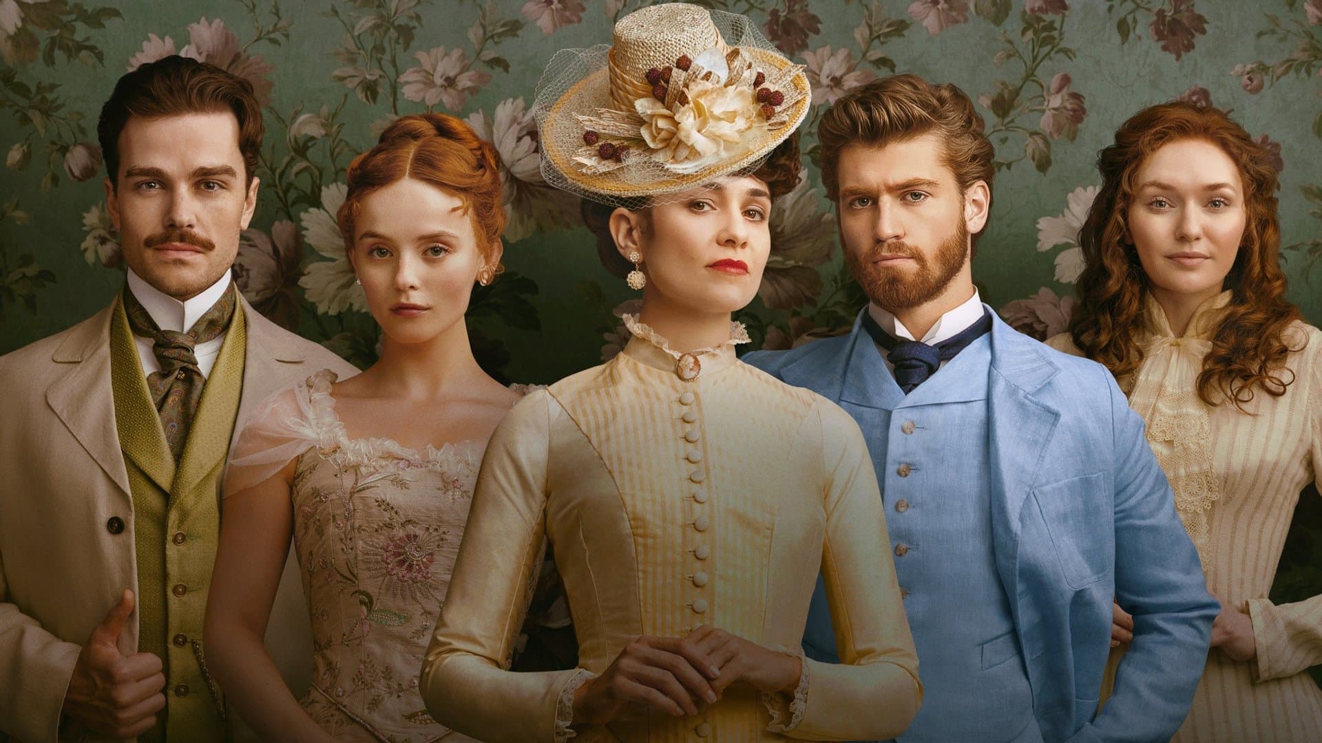 Die Hauptfiguren der Serie "The Forsytes - Familie verpflichtet" (v.l.): Soames Forsyte (Joshua Orpin), Irene Heron (Millie Gibson), Frances Forsyte (Tuppence Middleton), Jo Forsyte Jr. (Danny Griffin) und Louisa Byrne (Eleanor Tomlinson).