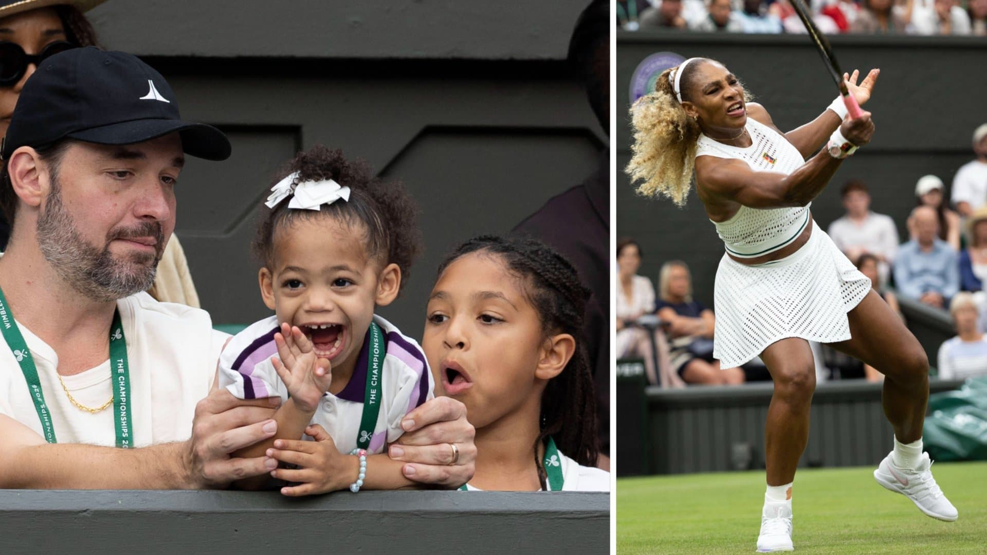 Husband Alexis Ohanian and daughters Adira and Olympia (right) watch Serena Williams' comeback.