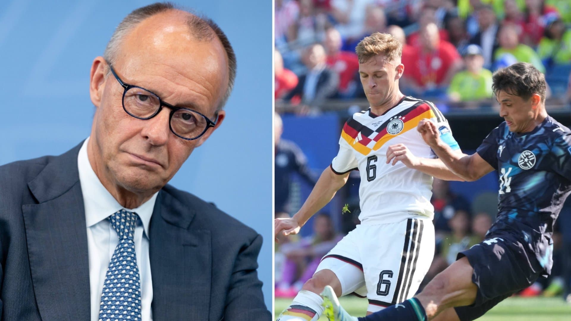 Friedrich Merz (li.) hat sich erneut zum WM-Aus der deutschen Nationalmannschaft geäußert.