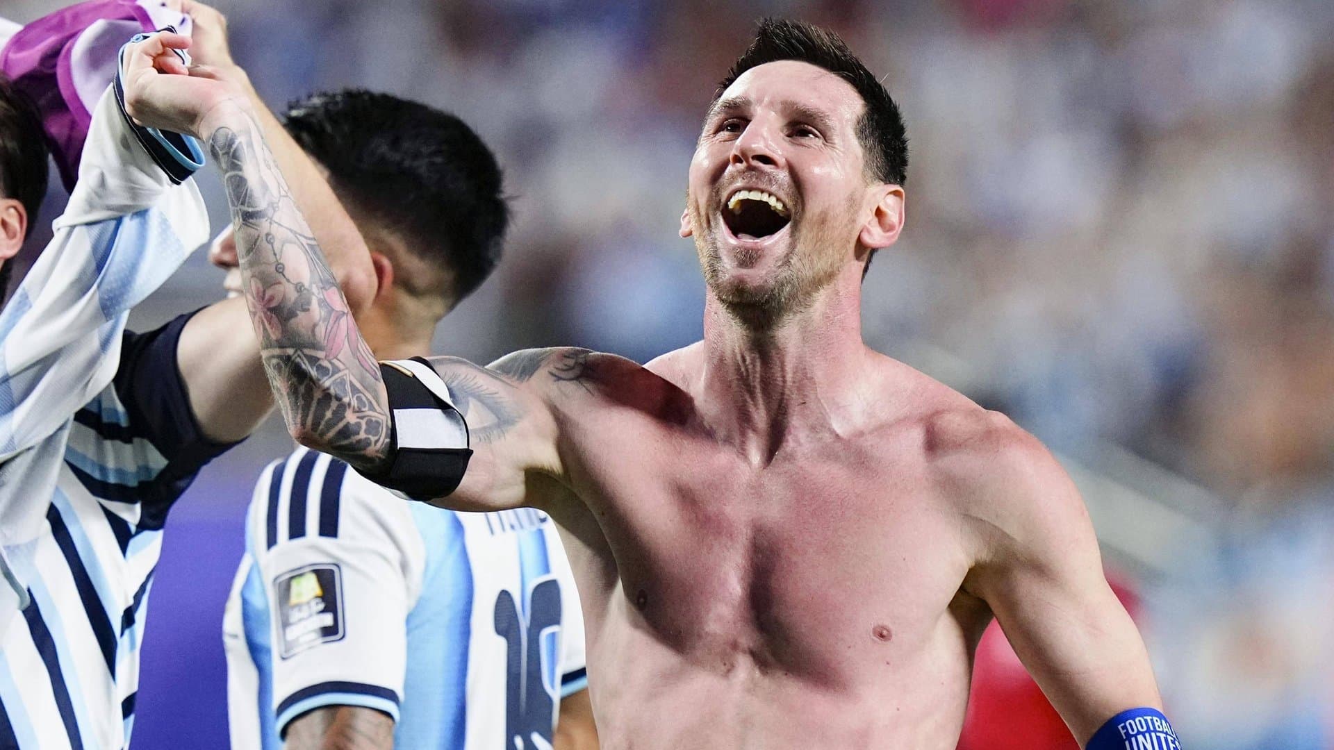 Lionel Messi took off his shirt in joy after Argentina's quarterfinal victory.