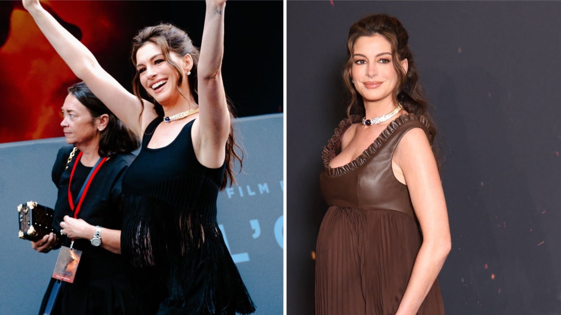 Schwangere Anne Hathaway in zwei Outfits bei "Die Odyssee"-Premiere in Paris.