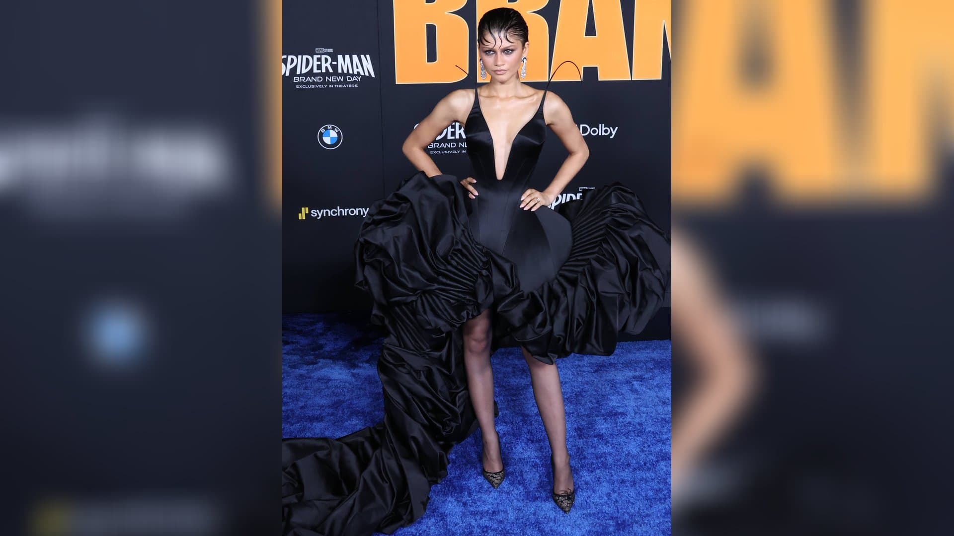 Zendaya in her spider outfit.