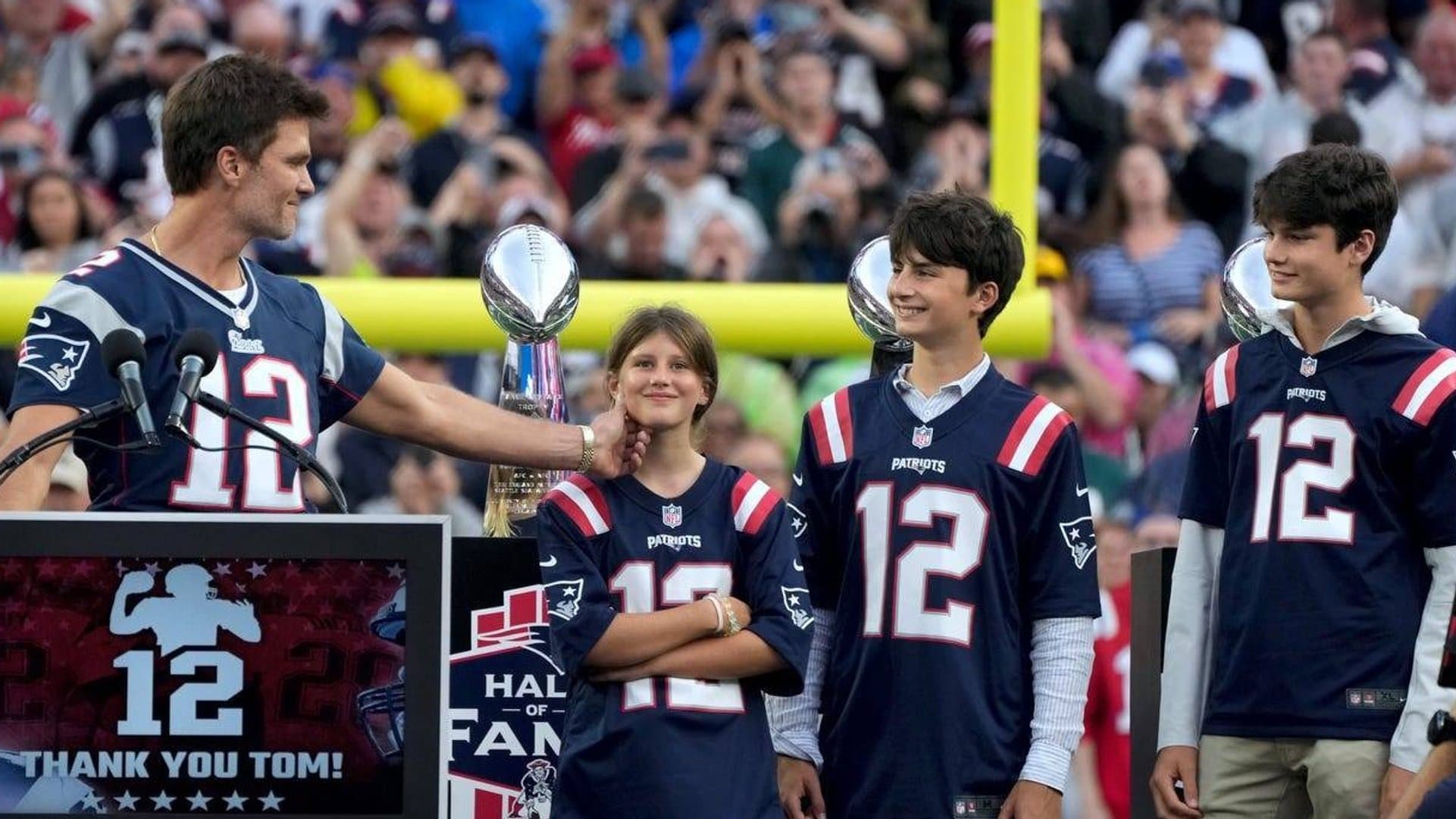 Tom Brady with his children Vivian, Benjamin and John.