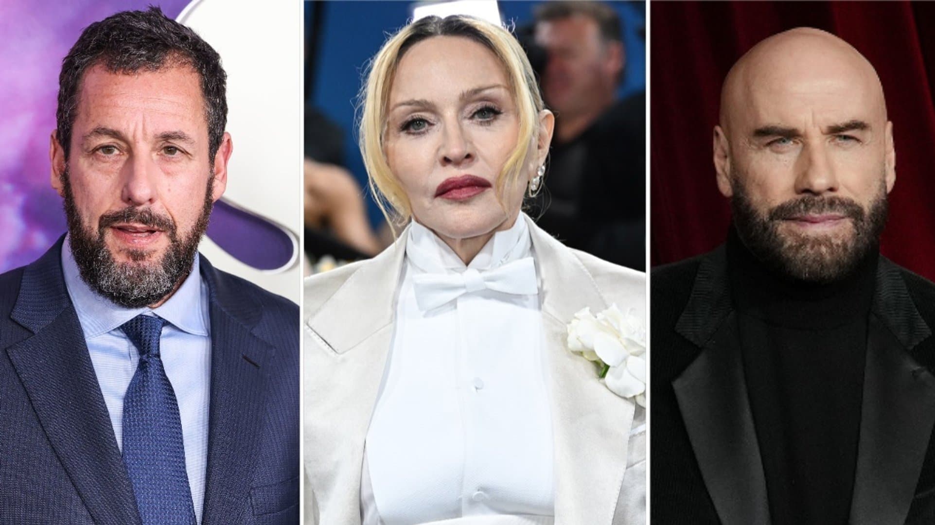 Ob Adam Sandler (l.), John Travolta oder Madonna: Sie alle haben schon zahlreiche Goldene Himbeeren abgestaubt. Doch ein Star toppt (beziehungsweise floppt) sie alle.