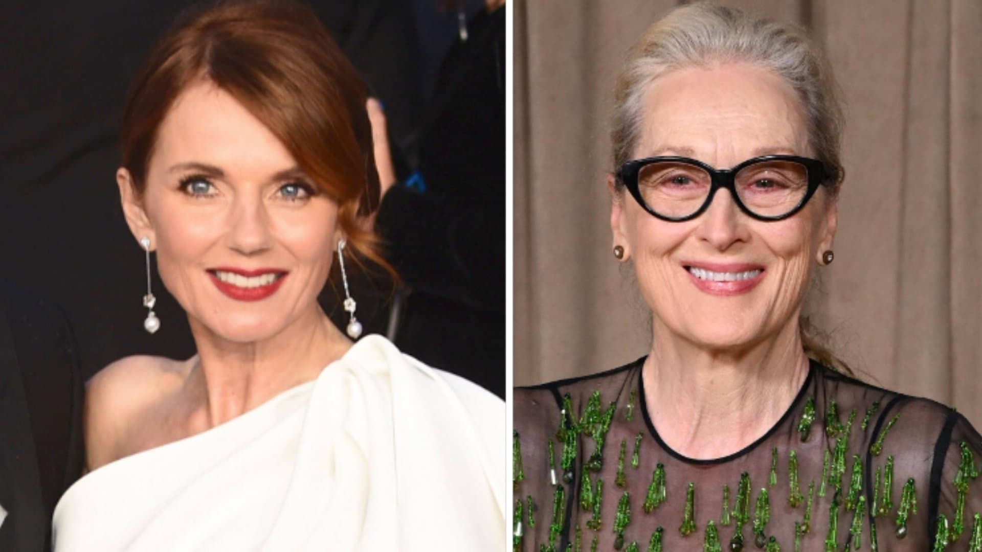 Meryl Streep (r.) sings happy birthday to Geri Halliwell.
