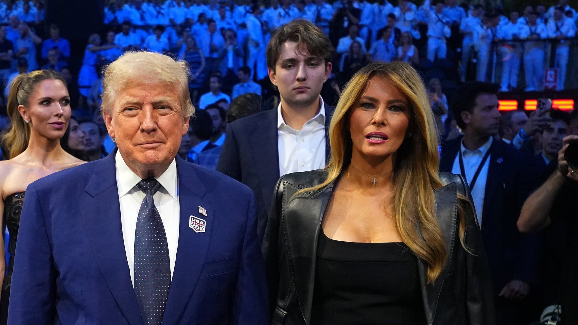 Donald and Melania Trump in the presence of their son Barron.