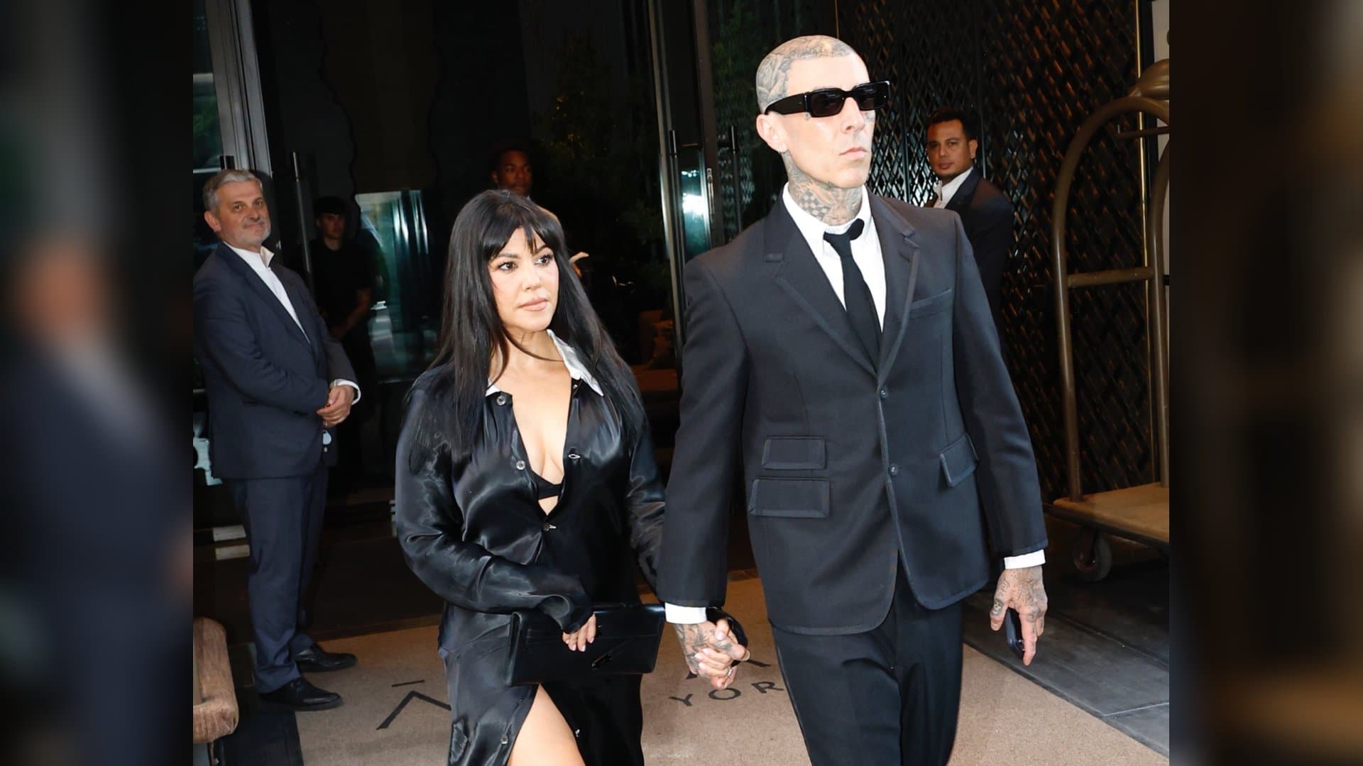 Kourtney Kardashian and Travis Barker on their way to his film premiere at the Tribeca Film Festival.
