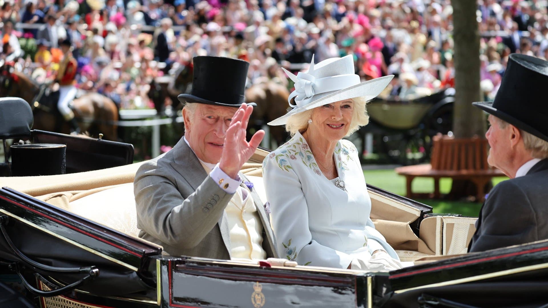 King Charles III and Queen Camilla at Royal Ascot.