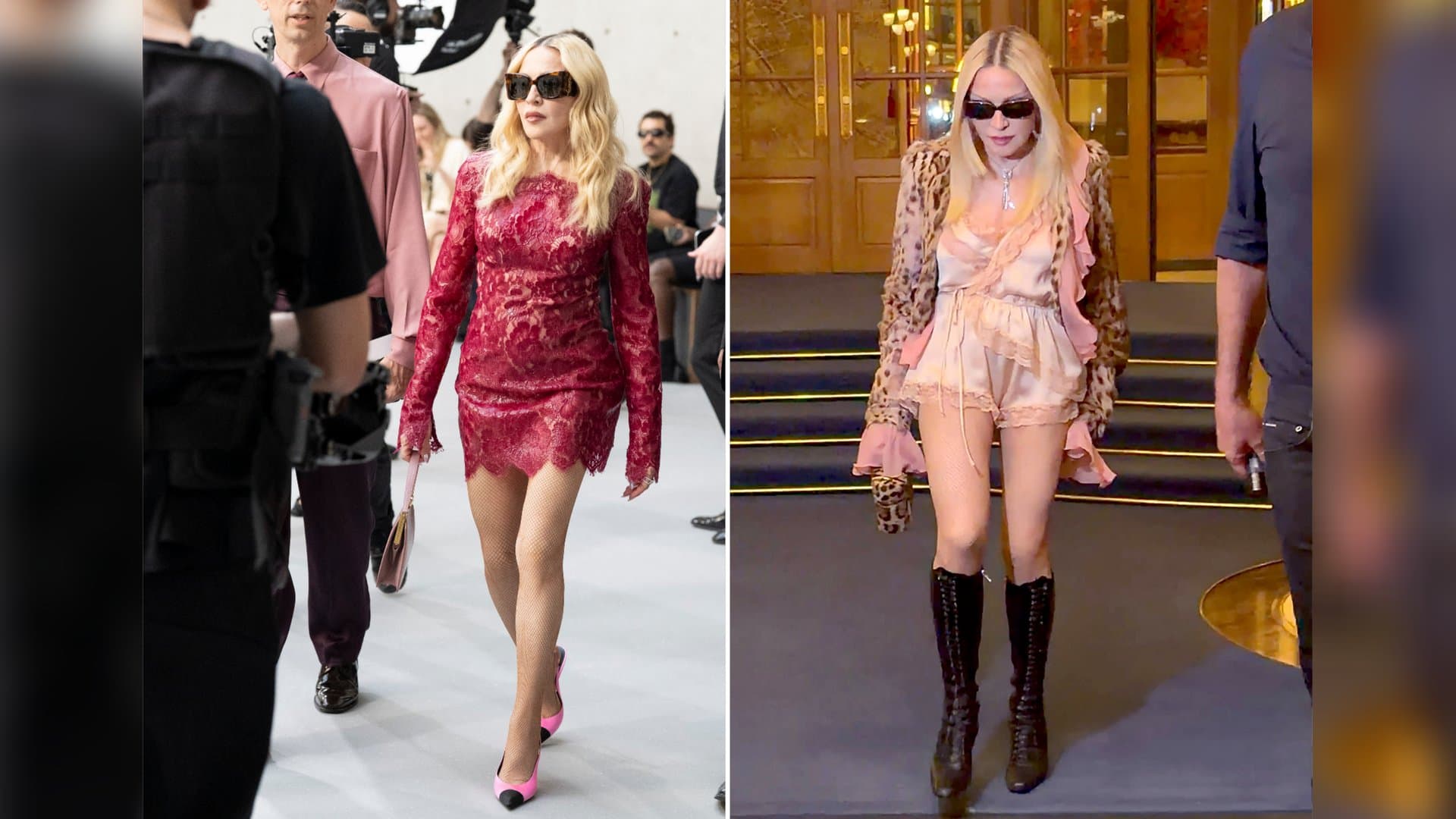 Madonna relies on lace and silk in Paris.