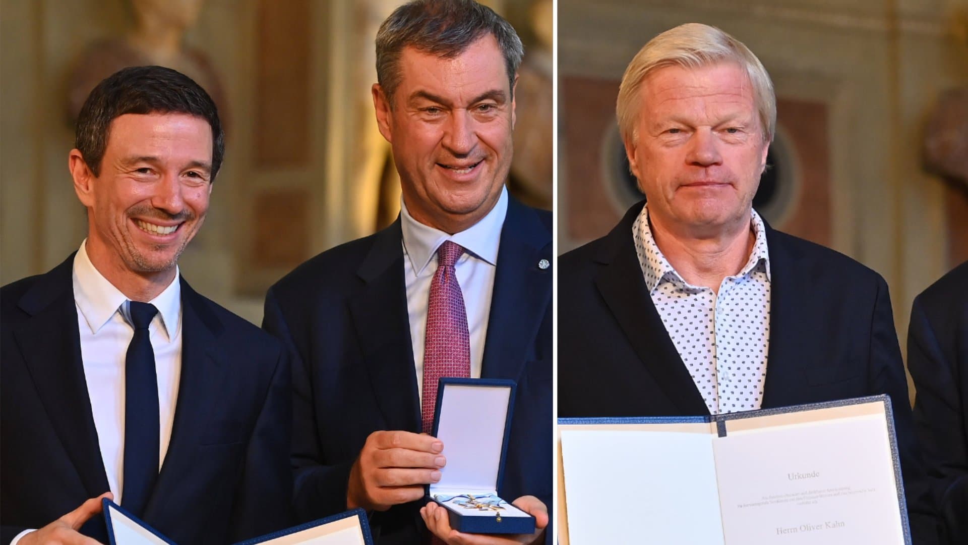 Oliver Berben (l.) and Oliver Kahn (r.) have, in Markus Söder's view, rendered outstanding service to the Free State of Bavaria.
