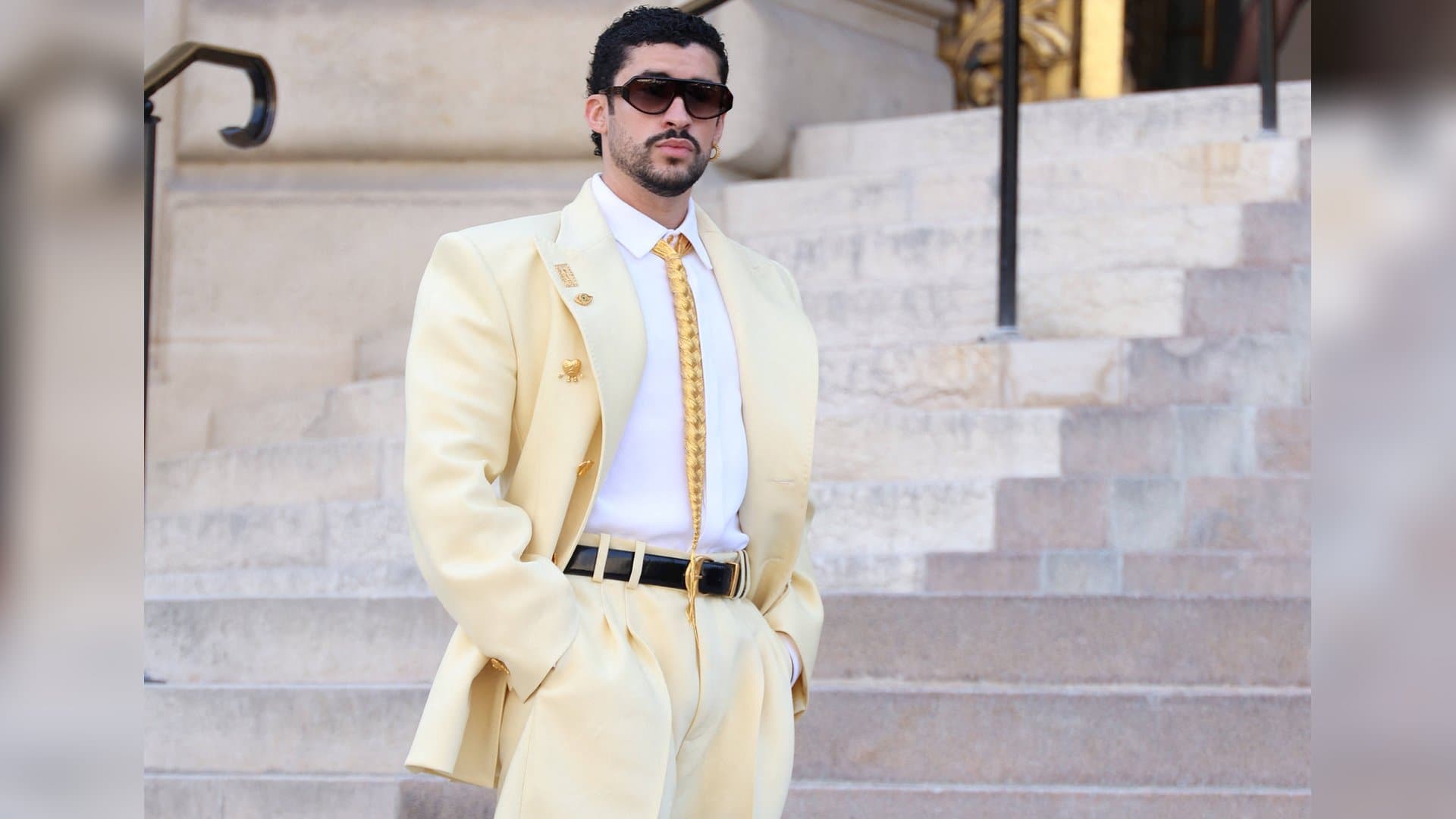Musician Bad Bunny at Schiaparelli in Paris.