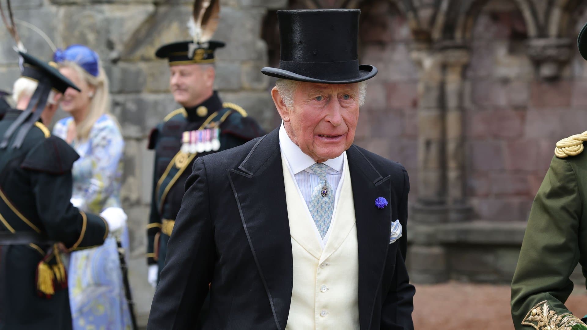 King Charles at a garden party in Scotland.