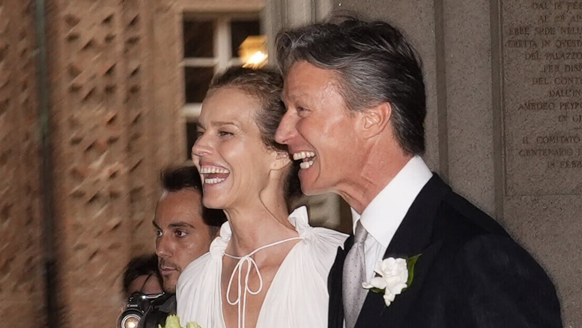 Eva Herzigova and Gregorio Marsiaj beamed radiantly at their wedding in Turin.