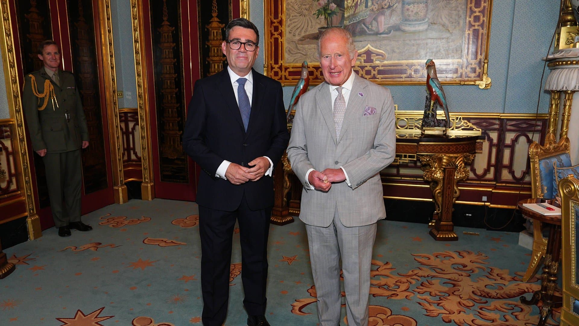 King Charles III (r.) with Andy Burnham on July 20 at Buckingham Palace.