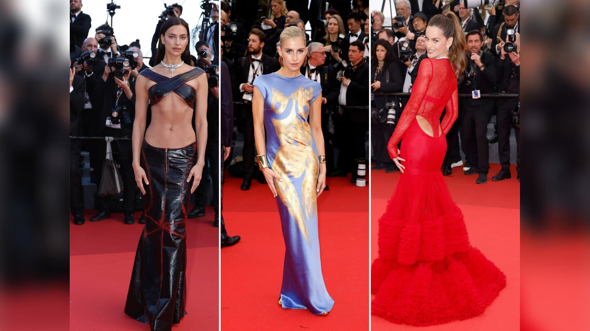 Model Irina Shayk, Model und Influencerin Caro Daur und Model Izabel Goulart (v.l.) - nur drei der modischen Highlights beim diesjährigen Filmfestival in Cannes.